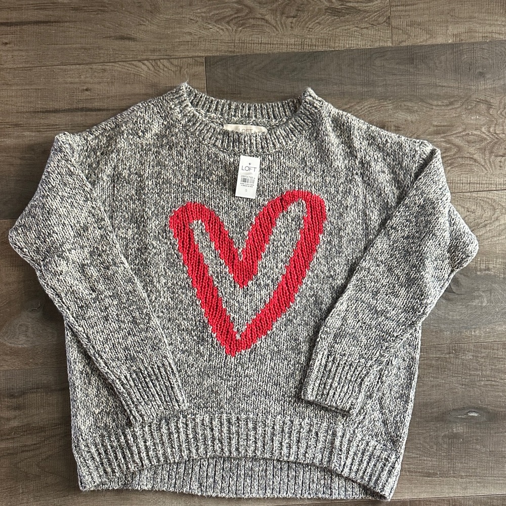 LOFT Gray Sweater with Red Heart Design